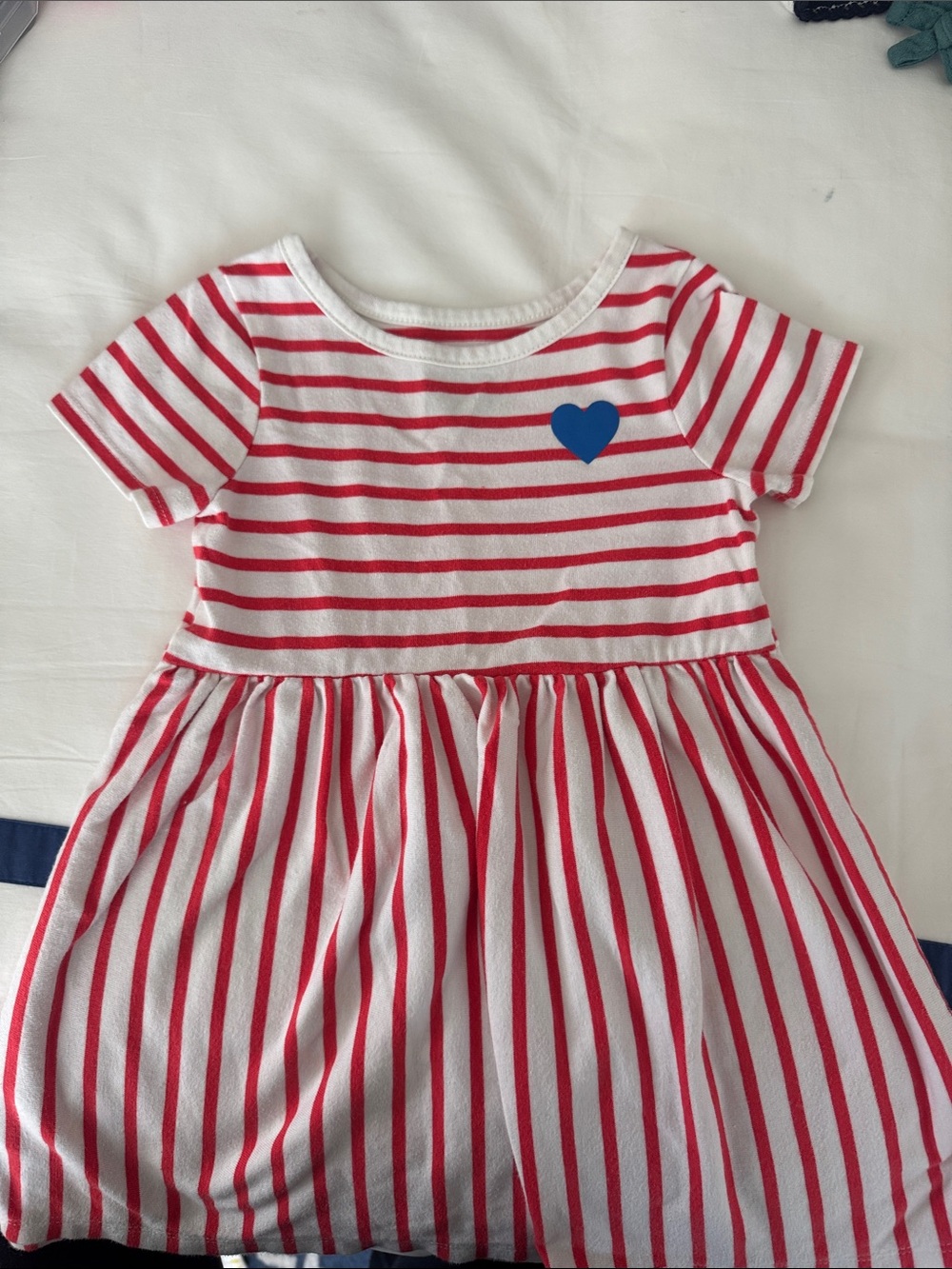 Cat & Jack Red and White Striped Dress with Blue Heart